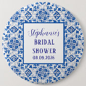 ポルトガル タイル ブルー メディテレニアン ブライダル シャワー 缶バッジ (正面)