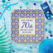 ポルトガル タイル ブルー 70歳の誕生日 メディテレニアン ペーパープレート (パーティー)