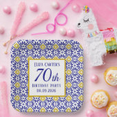 ポルトガル タイル ブルー 70歳の誕生日 メディテレニアン ペーパープレート (パーティー)