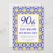 ポルトガル タイル ブルー 90歳の誕生日 地中海風 招待状 (正面)