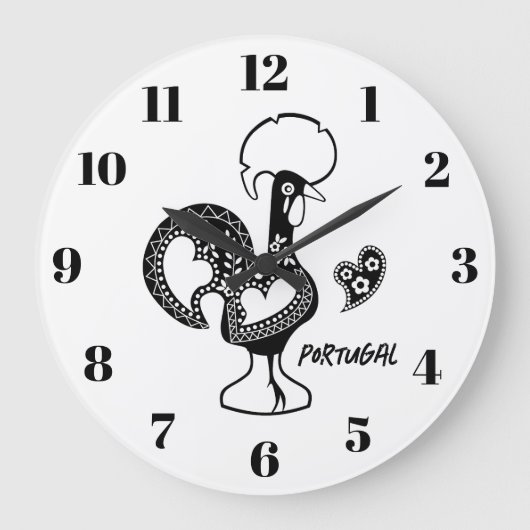 ポルトガル，バルセロスの鶏，シルエット ラージ壁時計 (正面)