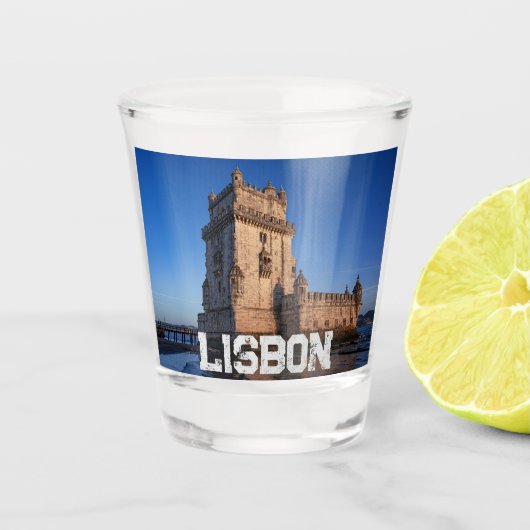 ポルトガル，リスボンの夕暮れのベレムタワー ショットグラス (正面)