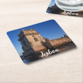 ポルトガル，リスボンの夕暮れのベレムタワー スクエアペーパーコースター (アングル)