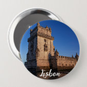 ポルトガル，リスボンの夕暮れのベレムタワー 缶バッジ (正面&裏面)
