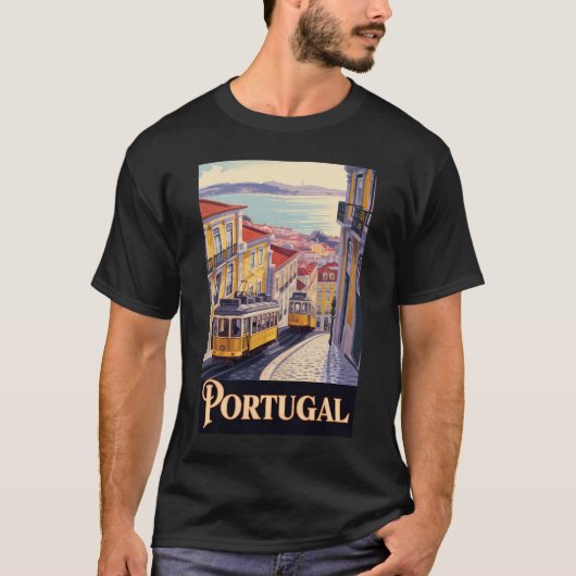 ポルトガル リスボン スカイライン イラスト 旅行アート Tシャツ (正面)