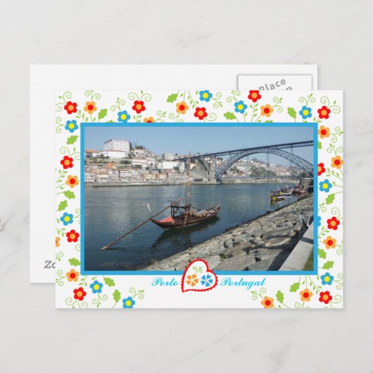 ポルトガル，川と橋の向こうのポルトの街のビュー ポストカード (正面/裏面)