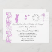 ポルトガル 結婚式のご案内(プラムと白) セーブザデート (正面/裏面)