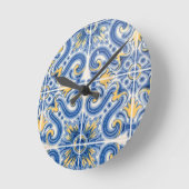 ポルトガル，青と黄色のタイル ラウンド壁時計 (傾斜)
