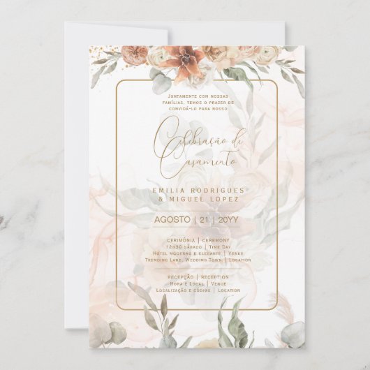 ポルトガル | Casamento Boho Capim dos Pampas 招待状 (正面)