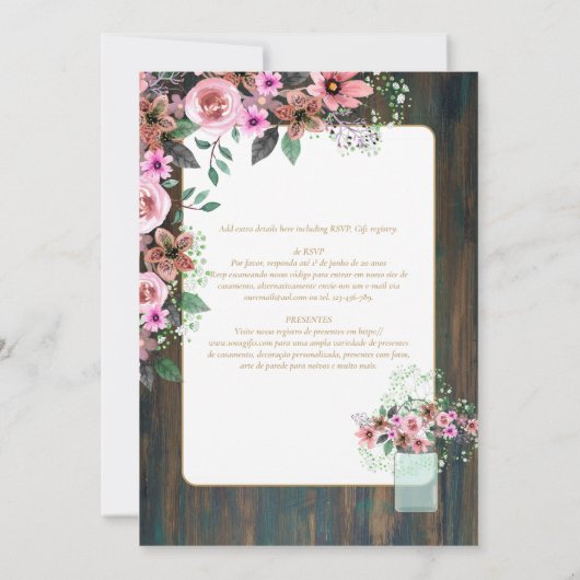 ポルトガル | Casamento Flores Folclroricas Rustica 招待状 (裏面)