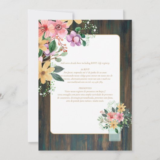ポルトガル | Casamento Flores Folclroricas Rustica 招待状 (裏面)