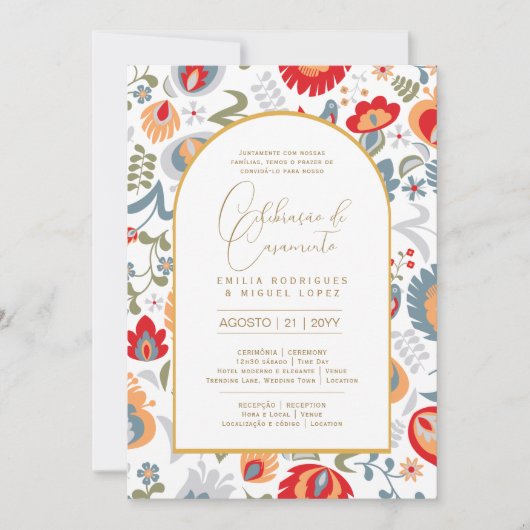 ポルトガル | Casamento Flores Vermelha Rustias 招待状 (正面)