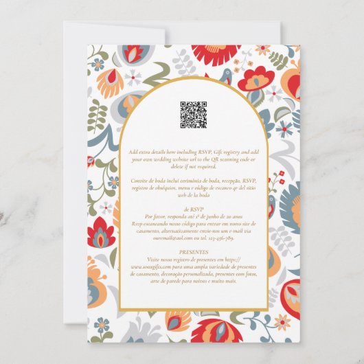 ポルトガル | Casamento Flores Vermelha Rustias 招待状 (裏面)