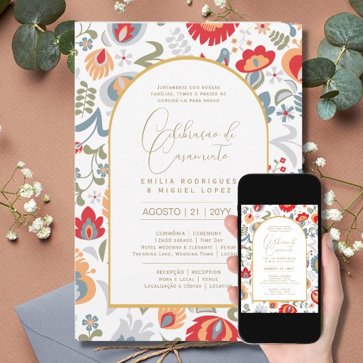 ポルトガル | Casamento Flores Vermelha Rustias 招待状