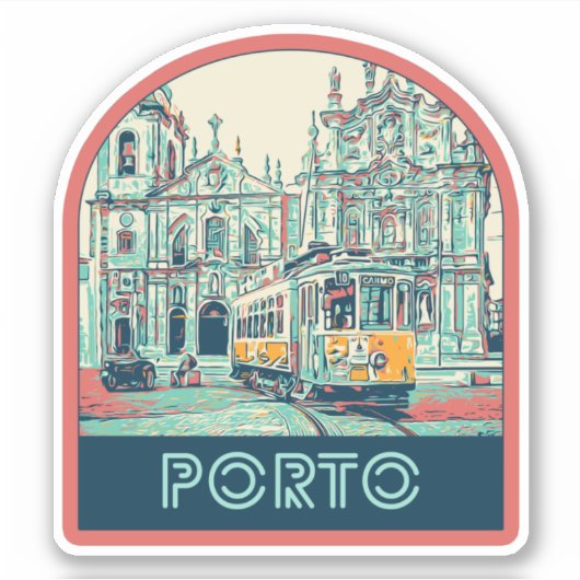 ポルトシティwithトラムウェイイラストレーションポルトガル シール (正面)