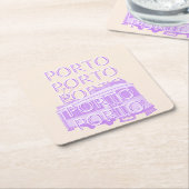 ポルトトラベルアート，ポルトガル，パステル，ミニマリスト スクエアペーパーコースター (アングル)