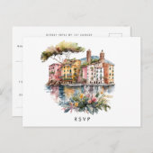 ポルトフィイタリアンノの夏の結婚式の出欠 インビテーションポストカード (正面/裏面)