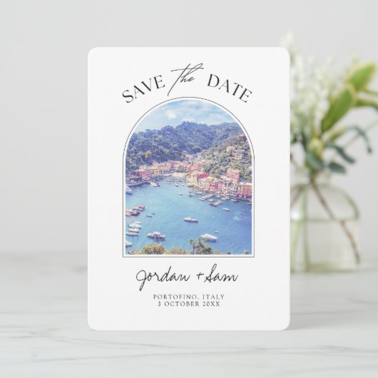 ポルトフィノイタリアの結婚式の日付を保存 招待状 (スタンド正面)