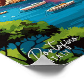 ポルトフィノイタリアアートヴィンテージトラベルイラストレーション ポスター (角)