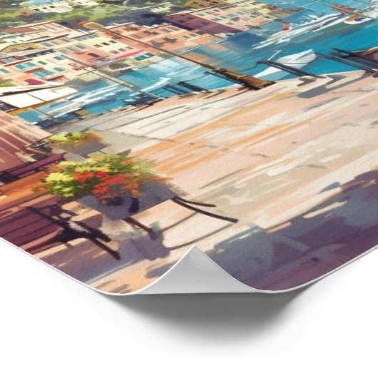 ポルトフィノイタリアアートヴィンテージトラベル ポスター (角)