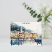 ポルトフィノイタリアウォーター絵を描カラー ポストカード (スタンド正面)
