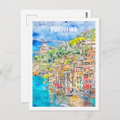 ポルトフィノイタリア有名な旅行プレイスウォーターカラー ポストカード (正面/裏面)
