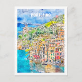 ポルトフィノイタリア有名な旅行プレイスウォーターカラー ポストカード (正面)