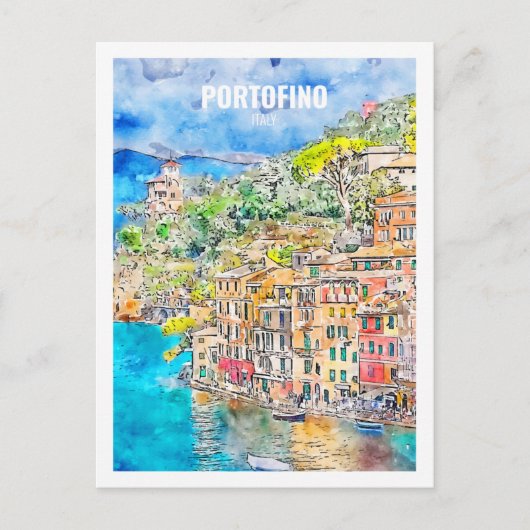 ポルトフィノイタリア有名な旅行プレイスウォーターカラー ポストカード (正面)
