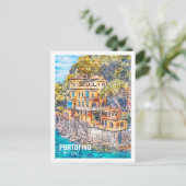 ポルトフィノイタリア有名な旅行水の色のスケッチ ポストカード (スタンド正面)