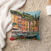 ポルトフィノ地中海のイタリ絵を描ア クッション (ブランケット)