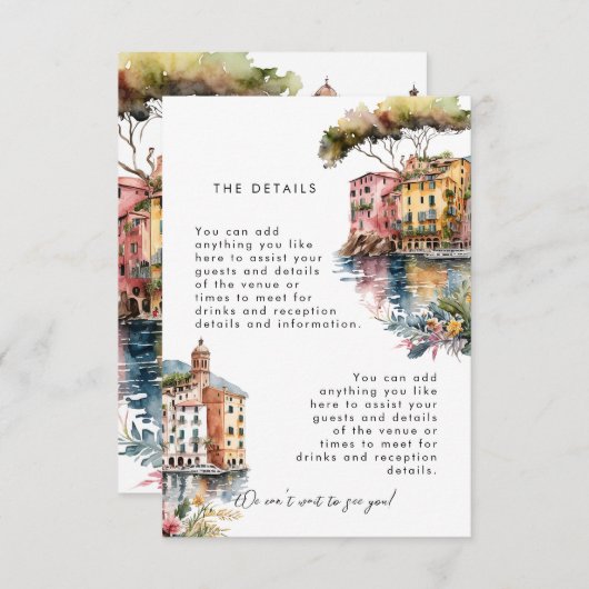 ポルトフィノ結婚イタリア夏の情報カード エンクロージャーカード (正面/裏面)