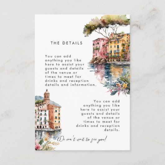 ポルトフィノ結婚イタリア夏の情報カード エンクロージャーカード (正面)
