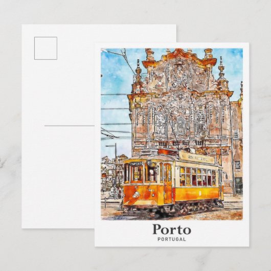 ポルトポルトガルアートトラベルウォーター色ハンドドロード ポストカード (正面/裏面)