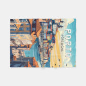 ポルトポルトガルトラベルアートヴィンテージ フリースブランケット (正面(横))