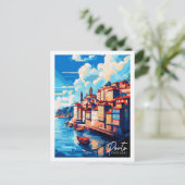 ポルトポルトガルヴィンテージトラベルプレイスイラストレーション ポストカード (スタンド正面)