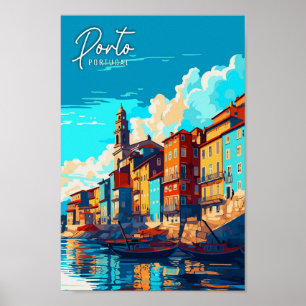 ポルトポルトガルヴィンテージ旅行イラストレーション ポスター