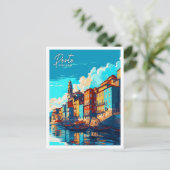 ポルトポルトガルヴィンテージ旅行イラストレーション ポストカード (スタンド正面)