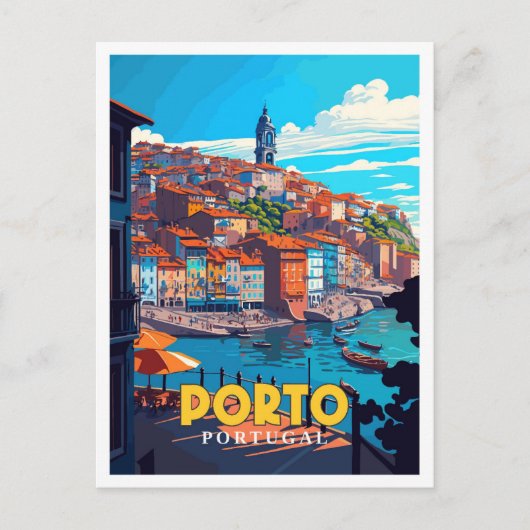 ポルトポルトガルヴィンテージ旅行イラストレーション ポストカード (正面)