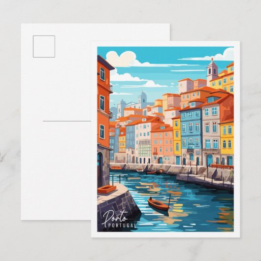 ポルトポルトガルヴィンテージ旅行イラストレーション ポストカード (正面/裏面)