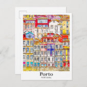 ポルトポルトガル旅行水の色のスケッチ手描き ポストカード (正面/裏面)