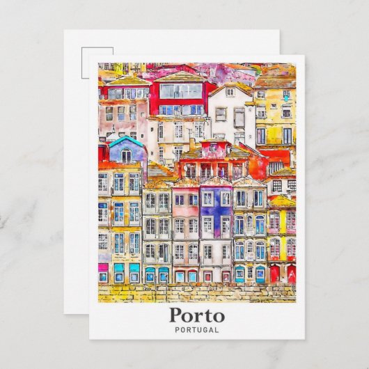 ポルトポルトガル旅行水の色のスケッチ手描き ポストカード (正面/裏面)