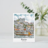 ポルトポルトガル旅行水の色のスケッチ手描き ポストカード (スタンド正面)
