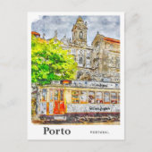ポルトポルトガル旅行水の色のスケッチ手描き ポストカード (正面)