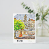 ポルトポルトガル旅行水の色のスケッチ手描き ポストカード (スタンド正面)
