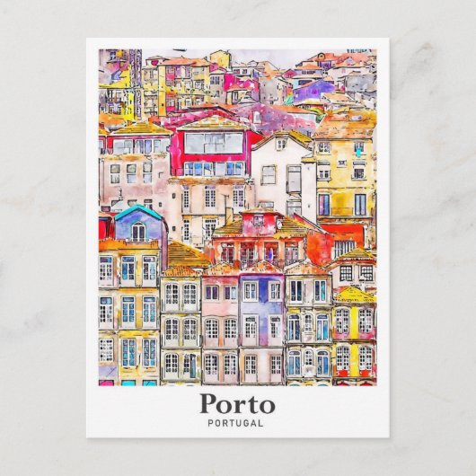 ポルトポルトガル旅行水の色の手描き ポストカード (正面)