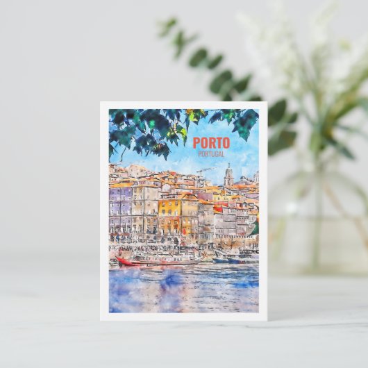 ポルトポルトガル有名な旅行プレイスウォーターカラー ポストカード (スタンド正面)