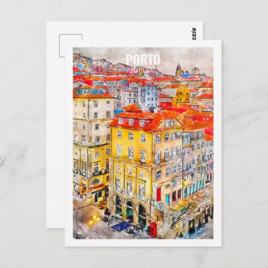 ポルトポルトガル有名な旅行水の色のスケッチ ポストカード (正面/裏面)