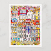 ポルトポルトガル有名な旅行水の色のスケッチ ポストカード (正面)