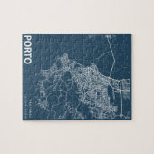 ポルトポルトポルトガルミニマリストシティマップラインアートブルー ジグソーパズル (横)