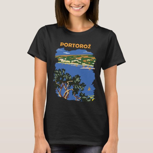 ポルトロス スロベニア 海岸 青い港の旅 Tシャツ (正面)